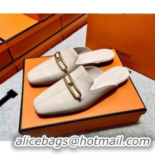 Top Grade Hermes Esmee Mule with Iconic Roulis Buckle 0209051 Off-white