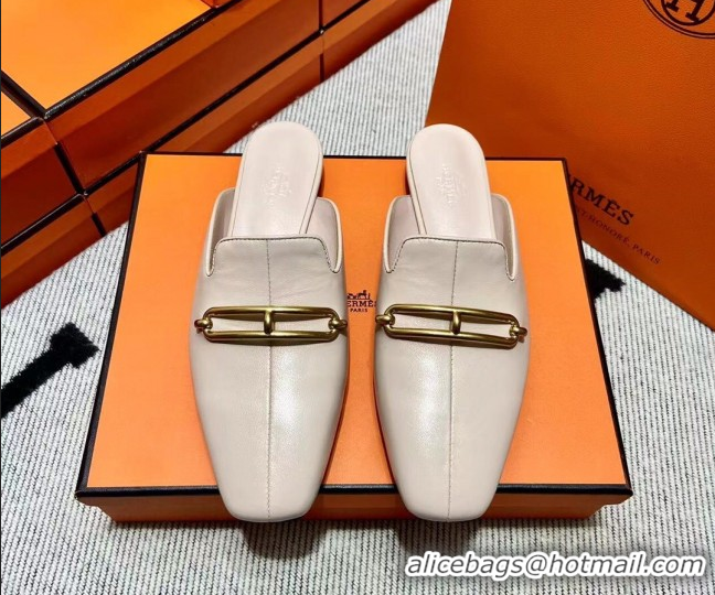 Top Grade Hermes Esmee Mule with Iconic Roulis Buckle 0209051 Off-white