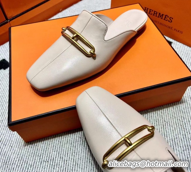 Top Grade Hermes Esmee Mule with Iconic Roulis Buckle 0209051 Off-white