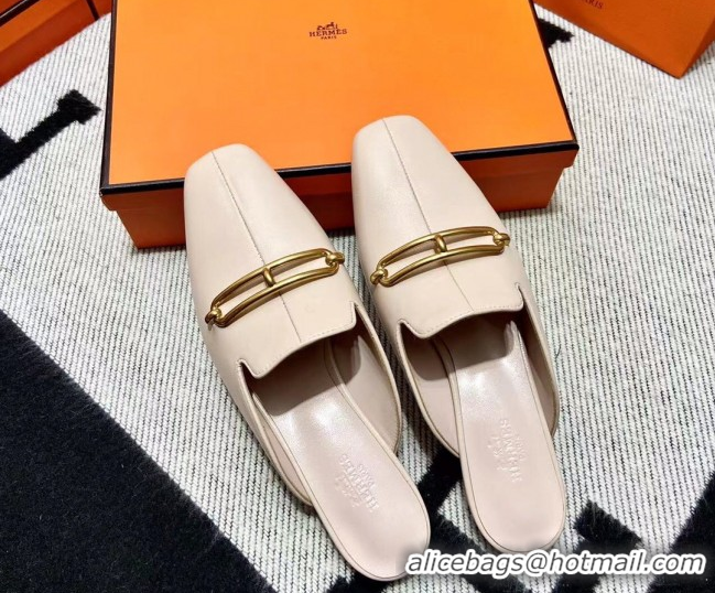 Top Grade Hermes Esmee Mule with Iconic Roulis Buckle 0209051 Off-white