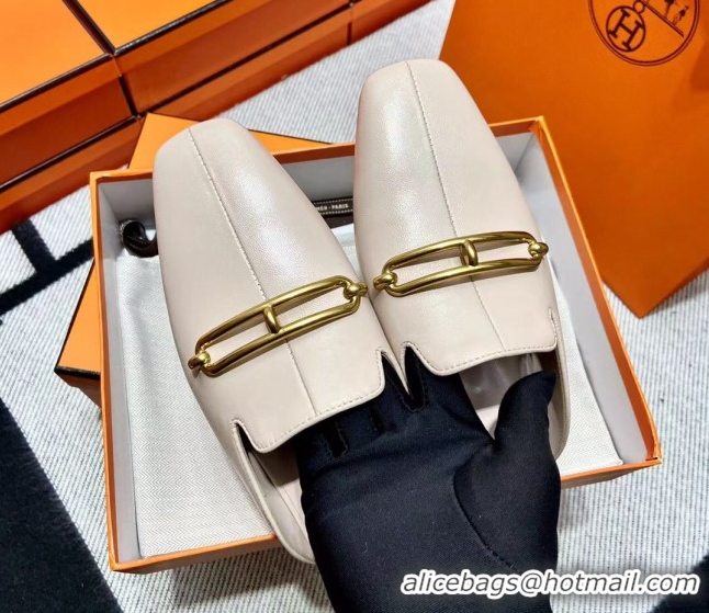 Top Grade Hermes Esmee Mule with Iconic Roulis Buckle 0209051 Off-white