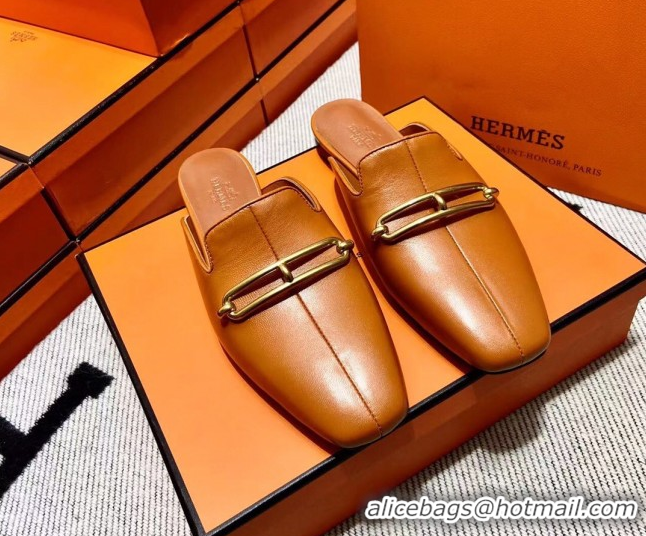 Hot Style Hermes Esmee Mule with Iconic Roulis Buckle 0209051 Brown