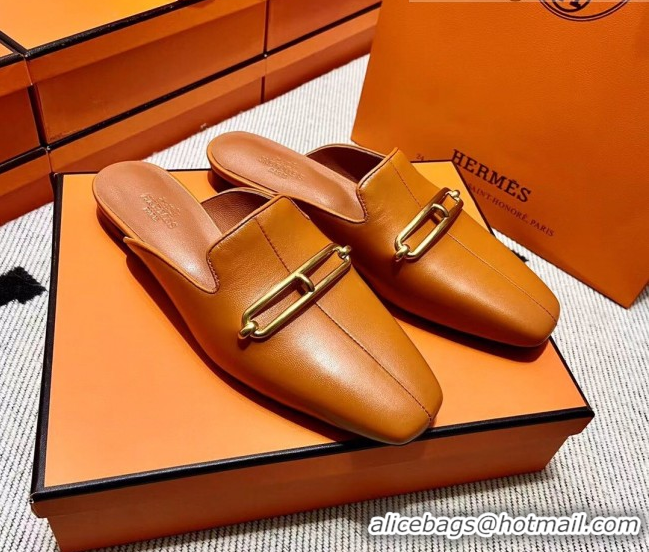 Hot Style Hermes Esmee Mule with Iconic Roulis Buckle 0209051 Brown