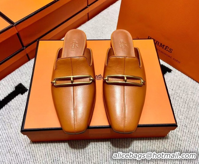 Hot Style Hermes Esmee Mule with Iconic Roulis Buckle 0209051 Brown