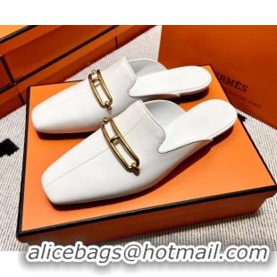 Good Quality Hermes Esmee Mule with Iconic Roulis Buckle 0209051 White