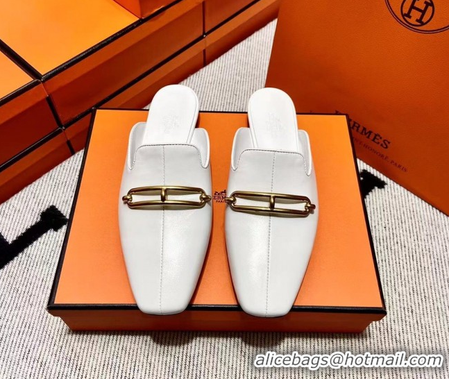 Good Quality Hermes Esmee Mule with Iconic Roulis Buckle 0209051 White