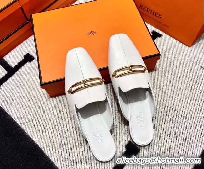 Good Quality Hermes Esmee Mule with Iconic Roulis Buckle 0209051 White