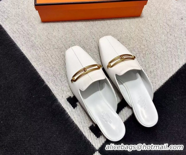 Good Quality Hermes Esmee Mule with Iconic Roulis Buckle 0209051 White