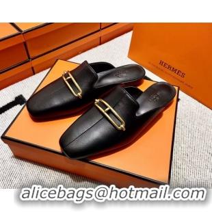 Classic Hot Hermes Esmee Mule with Iconic Roulis Buckle 0209051 Black