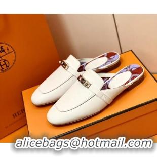 Grade Quality Hermes Oz Mule in Smooth Calfskin with Iconic Kelly Buckle 209055 White