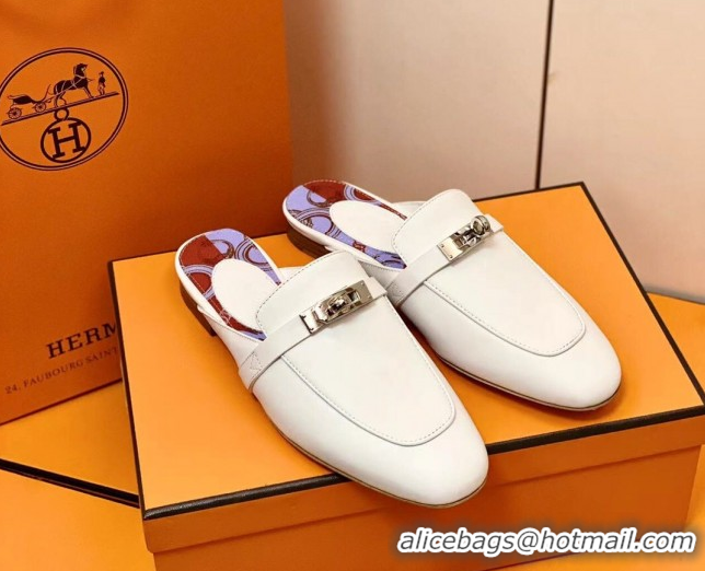 Grade Quality Hermes Oz Mule in Smooth Calfskin with Iconic Kelly Buckle 209055 White