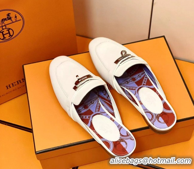 Grade Quality Hermes Oz Mule in Smooth Calfskin with Iconic Kelly Buckle 209055 White