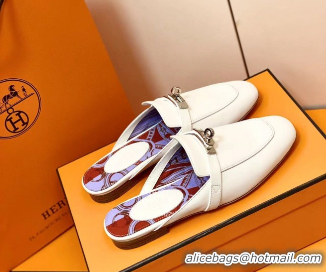 Grade Quality Hermes Oz Mule in Smooth Calfskin with Iconic Kelly Buckle 209055 White