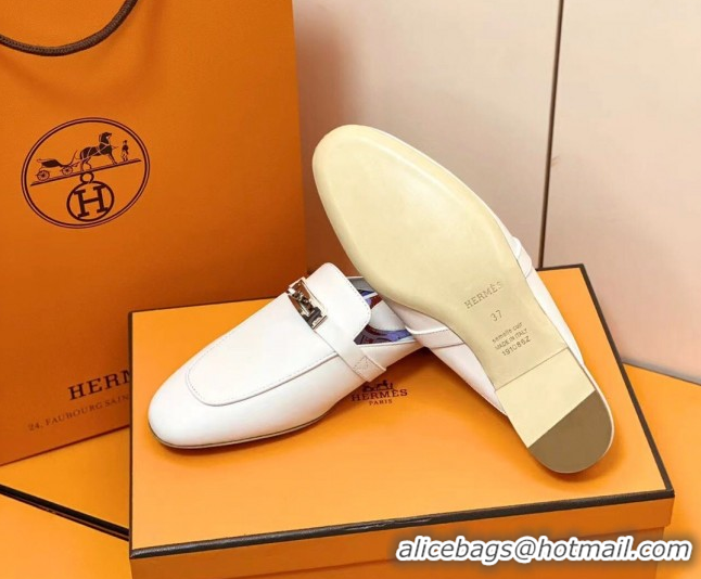 Grade Quality Hermes Oz Mule in Smooth Calfskin with Iconic Kelly Buckle 209055 White