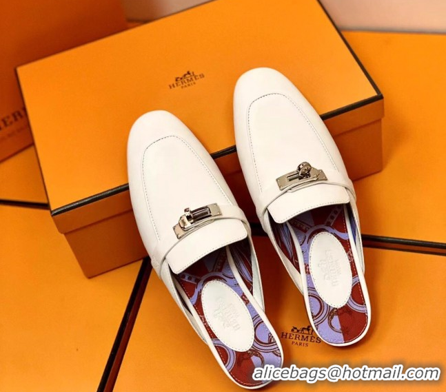 Grade Quality Hermes Oz Mule in Smooth Calfskin with Iconic Kelly Buckle 209055 White