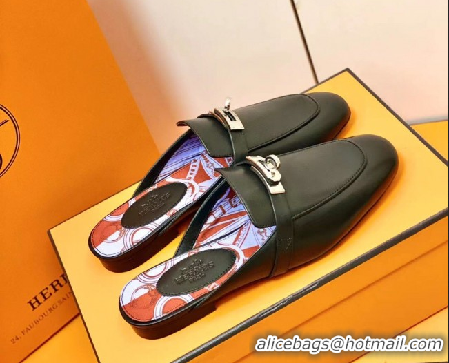 Pretty Style Hermes Oz Mule in Smooth Calfskin with Iconic Kelly Buckle 209055 Black