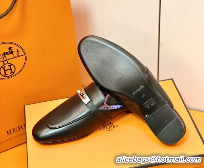 Pretty Style Hermes Oz Mule in Smooth Calfskin with Iconic Kelly Buckle 209055 Black