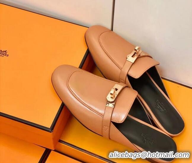 Stylish Hermes Oz Mule in Smooth Calfskin with Iconic Kelly Buckle Brown 0209069