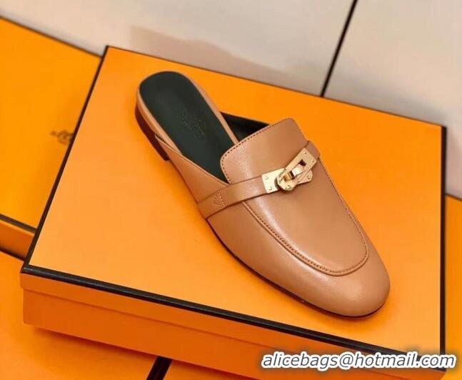 Stylish Hermes Oz Mule in Smooth Calfskin with Iconic Kelly Buckle Brown 0209069