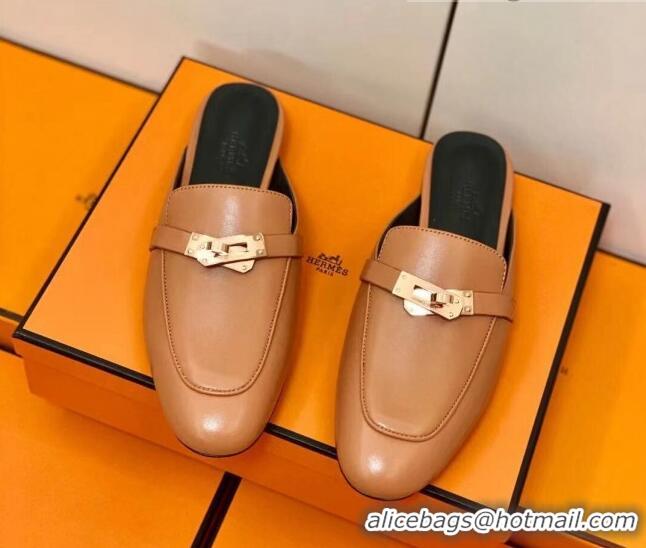 Stylish Hermes Oz Mule in Smooth Calfskin with Iconic Kelly Buckle Brown 0209069