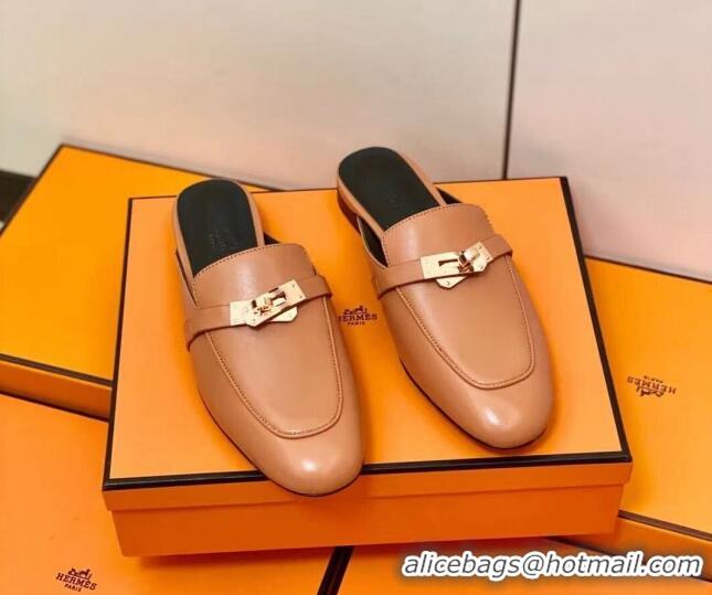 Stylish Hermes Oz Mule in Smooth Calfskin with Iconic Kelly Buckle Brown 0209069