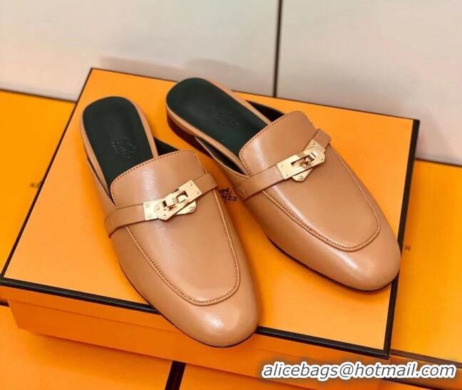 Stylish Hermes Oz Mule in Smooth Calfskin with Iconic Kelly Buckle Brown 0209069