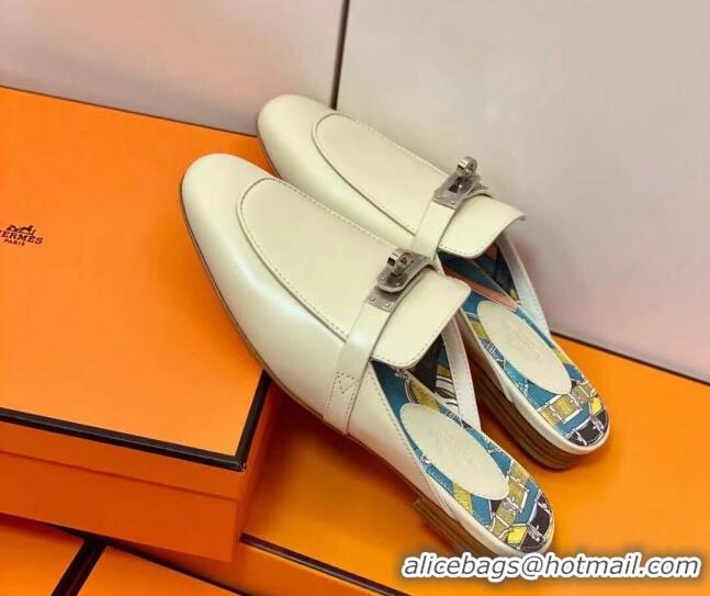 Good Product Hermes Oz Mule in Smooth Calfskin with Iconic Kelly Buckle Off-white 0211056