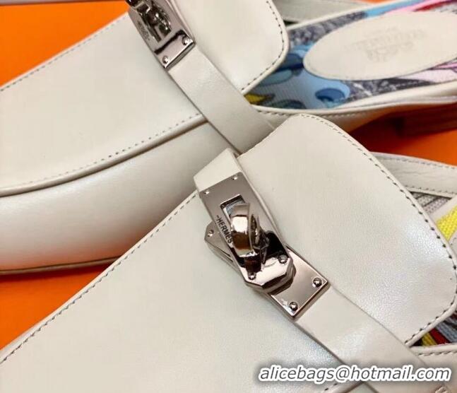 Discount Hermes Oz Mule in Smooth Calfskin with Iconic Kelly Buckle Off-white 0211064