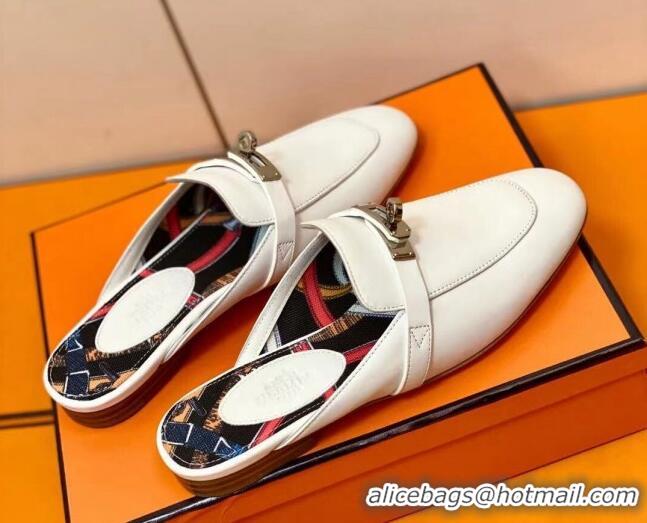 Grade Hermes Oz Mule in Smooth Calfskin with Iconic Kelly Buckle White 0211065