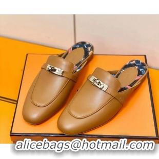 Trendy Design Hermes Oz Mule in Smooth Calfskin with Iconic Kelly Buckle Brown 0211066