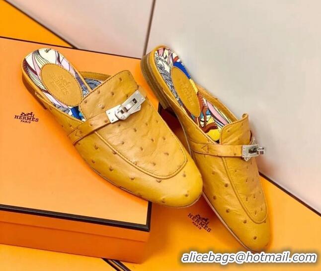 Hot Style Hermes Oz Mule in Ostrich Leather with Iconic Kelly Buckle Ginger 212051