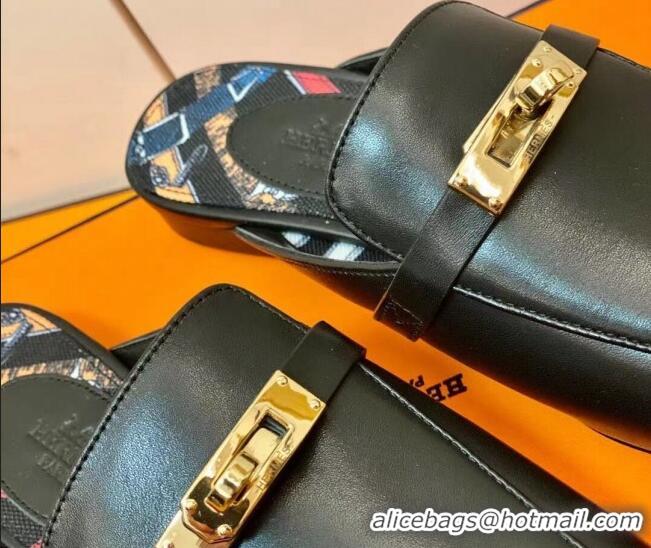 Best Price Hermes Oz Mule in Smooth Calfskin with Iconic Kelly Buckle Black 0212056