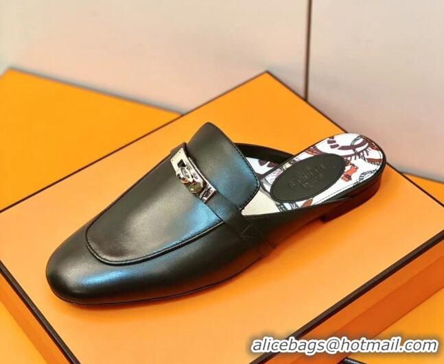 Grade Quality Hermes Oz Mule in Smooth Calfskin with Iconic Kelly Buckle 0212061 Black