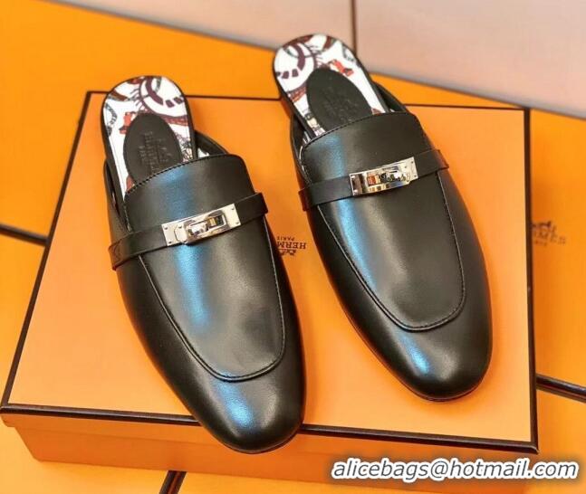 Grade Quality Hermes Oz Mule in Smooth Calfskin with Iconic Kelly Buckle 0212061 Black