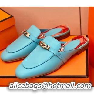 Pretty Style Hermes Oz Mule in Smooth Calfskin with Iconic Kelly Buckle 0212064 Blue