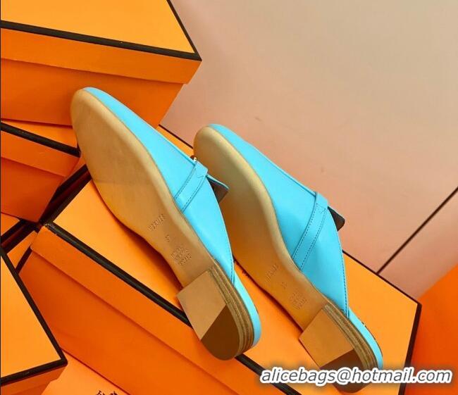 Pretty Style Hermes Oz Mule in Smooth Calfskin with Iconic Kelly Buckle 0212064 Blue