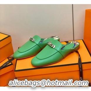 Luxury Hermes Oz Mule in Smooth Calfskin with Iconic Kelly Buckle 0212068 Green