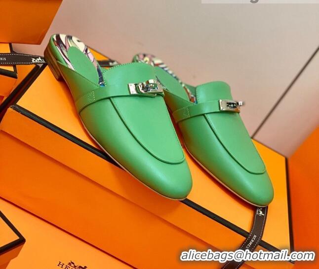 Luxury Hermes Oz Mule in Smooth Calfskin with Iconic Kelly Buckle 0212068 Green