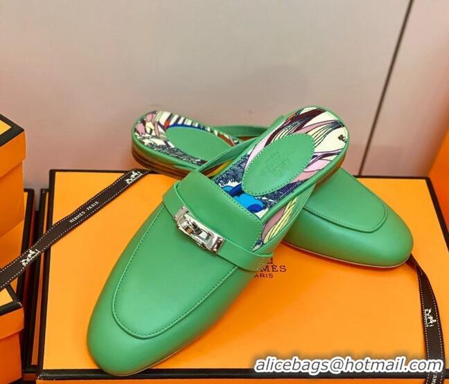 Luxury Hermes Oz Mule in Smooth Calfskin with Iconic Kelly Buckle 0212068 Green