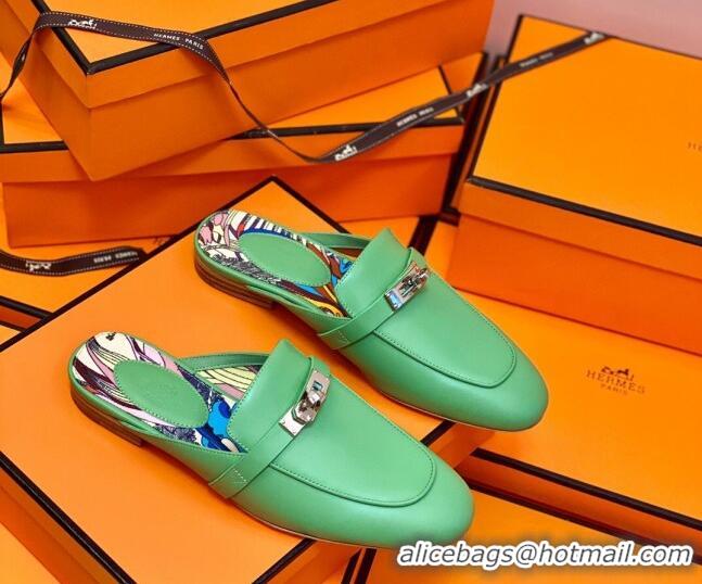 Luxury Hermes Oz Mule in Smooth Calfskin with Iconic Kelly Buckle 0212068 Green