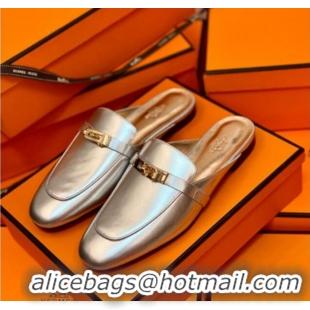 Sumptuous Hermes Oz Mule in Smooth Calfskin with Iconic Kelly Buckle 0212068 Silver