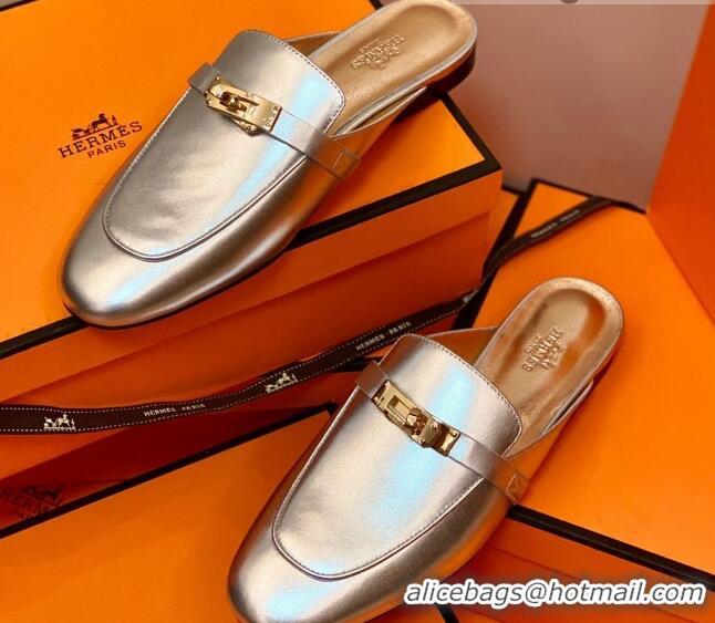 Sumptuous Hermes Oz Mule in Smooth Calfskin with Iconic Kelly Buckle 0212068 Silver