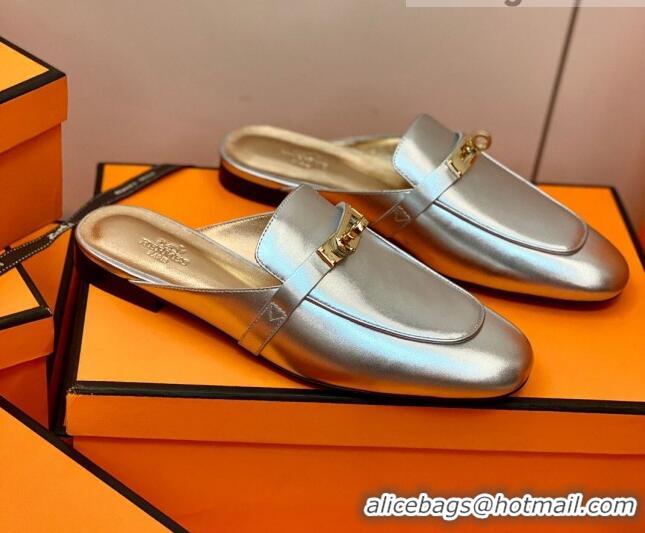 Sumptuous Hermes Oz Mule in Smooth Calfskin with Iconic Kelly Buckle 0212068 Silver