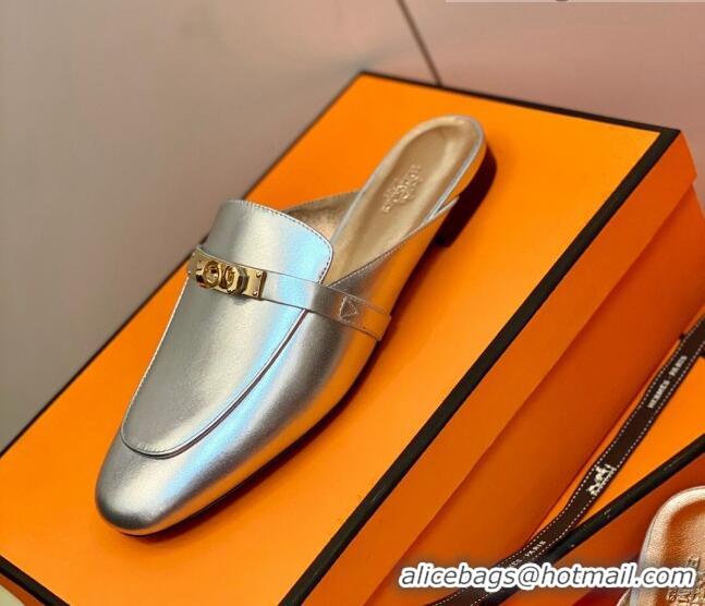 Sumptuous Hermes Oz Mule in Smooth Calfskin with Iconic Kelly Buckle 0212068 Silver