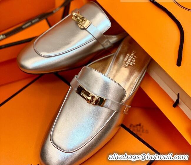 Sumptuous Hermes Oz Mule in Smooth Calfskin with Iconic Kelly Buckle 0212068 Silver