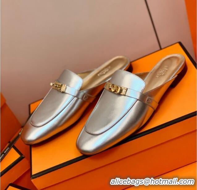 Sumptuous Hermes Oz Mule in Smooth Calfskin with Iconic Kelly Buckle 0212068 Silver