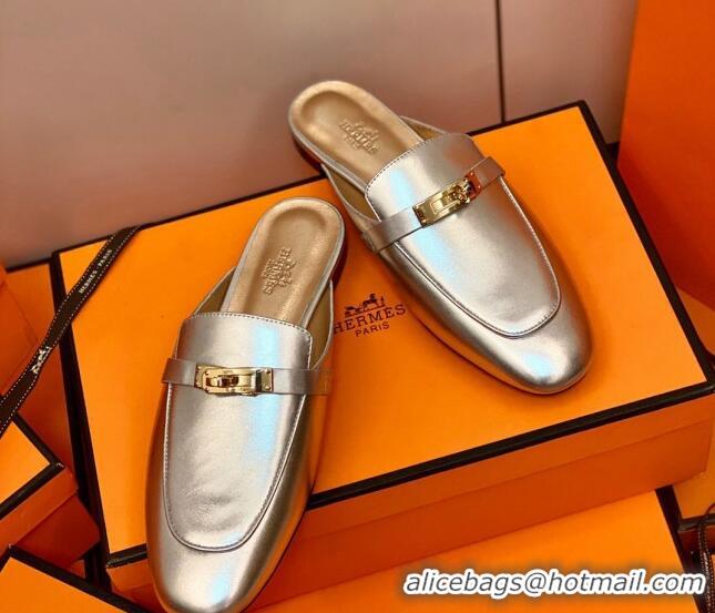 Sumptuous Hermes Oz Mule in Smooth Calfskin with Iconic Kelly Buckle 0212068 Silver