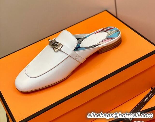 Low Cost Hermes Oz Mule in Smooth Calfskin with Iconic Kelly Buckle 0214053 White