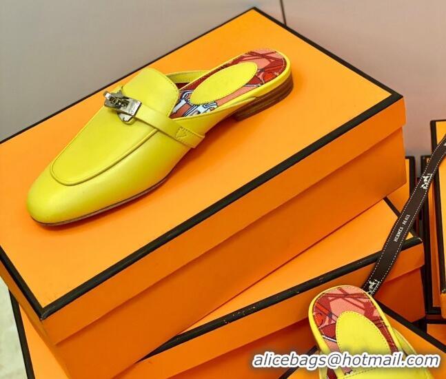 Good Quality Hermes Oz Mule in Smooth Calfskin with Iconic Kelly Buckle 0214053 Yellow