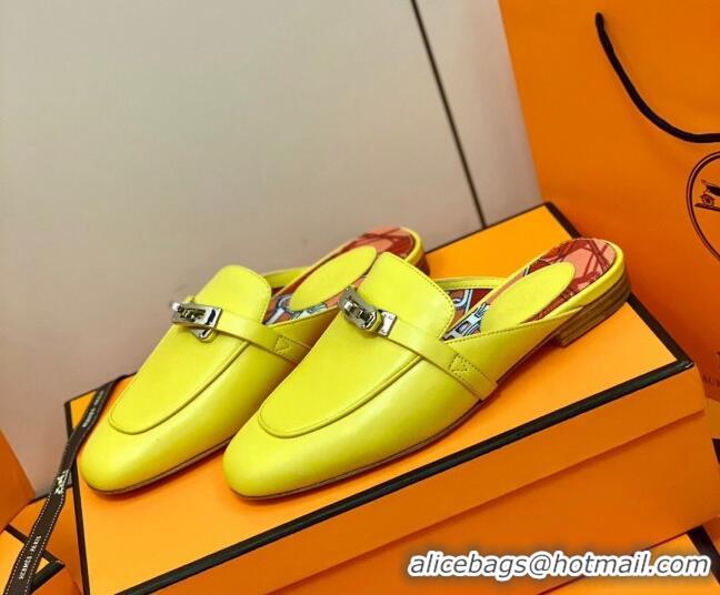 Good Quality Hermes Oz Mule in Smooth Calfskin with Iconic Kelly Buckle 0214053 Yellow